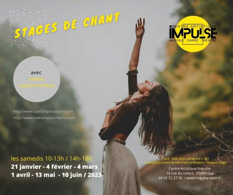 Stages de Chant à Impulse de janvier à juin 2021 avec Solène Laplanche-Mela